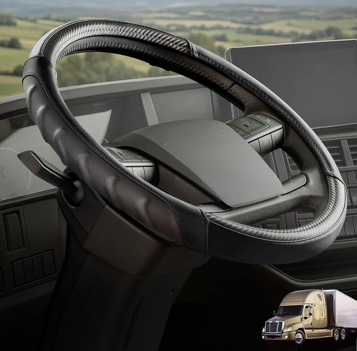 Royal Black | Vyonix 18 inch royal black semi-truck steering wheel cover detail