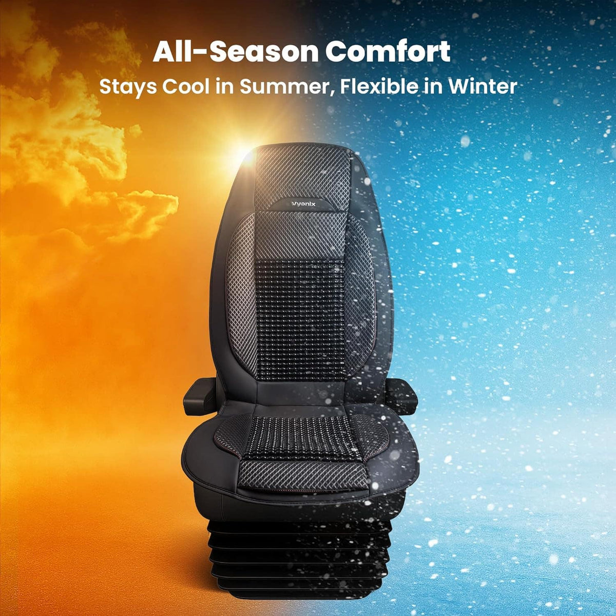 Vyonix semi-truck beaded seat cover for all-season comfort, installed