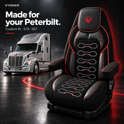 [Truck fitment=Peterbilt 579 / 567] | Dragon Series Peterbilt 579 / 567 seat cover: Truck model fitment graphic.