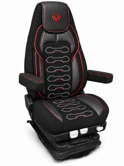 [Truck fitment=Freightliner Cascadia 33″] | Dragon Series Freightliner Cascadia 33″ seat cover: Front three-quarter view; seat not included.