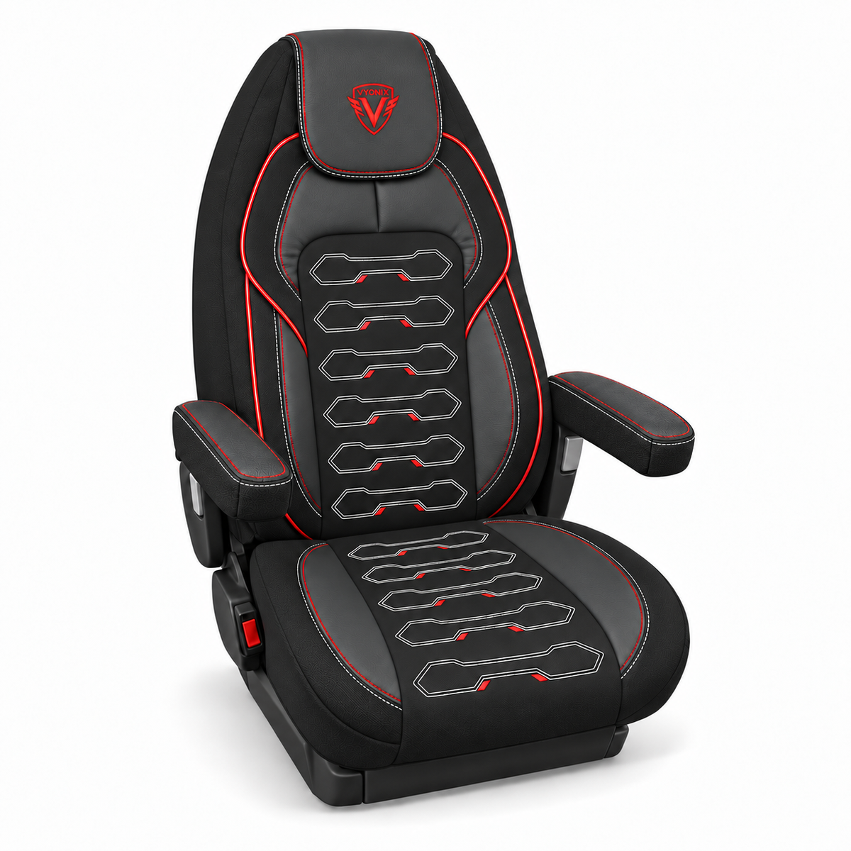 [Truck fitment=Peterbilt 579 / 567] | Dragon Series Peterbilt 579 / 567 seat cover: Front three-quarter view; seat not included.
