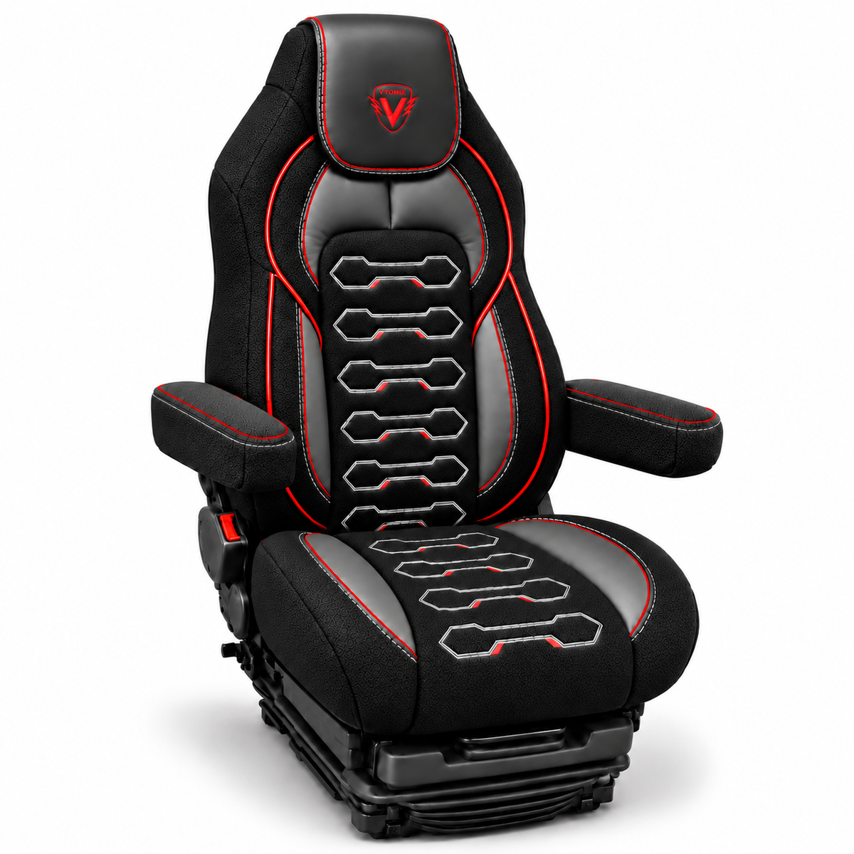 [Truck fitment=Kenworth T680 / T880 / W990] | Dragon Series Kenworth T680 / T880 / W990 seat cover: Front three-quarter view; seat not included.