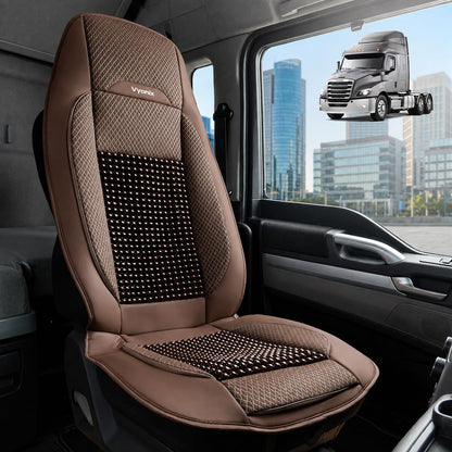 Coffee | Vyonix coffee brown beaded seat cover fitted to a semi truck driver seat