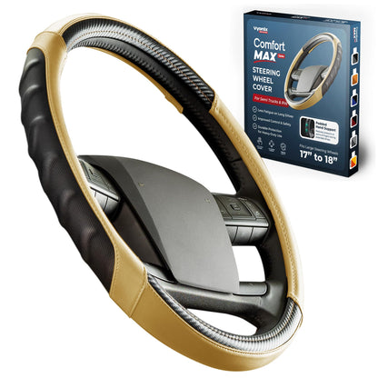 Tan | Vyonix 18 inch semi truck steering wheel cover in Tan with black carbon fibre accents
