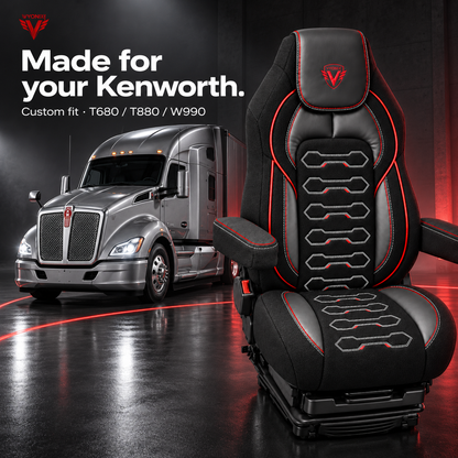 [Truck fitment=Kenworth T680 / T880 / W990] | Dragon Series Kenworth T680 / T880 / W990 seat cover: Truck model fitment graphic.