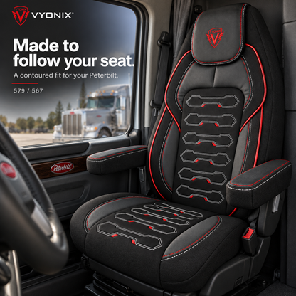 [Truck fitment=Peterbilt 579 / 567] | Dragon Series Peterbilt 579 / 567 seat cover: Seat cover shape and panel layout.