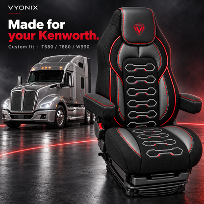 [Truck fitment=Kenworth T680 / T880 / W990] | Dragon Series Kenworth T680 / T880 / W990 seat cover: Truck model fitment graphic.