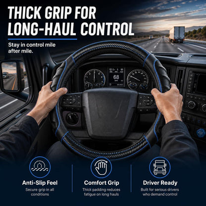 Driver grip and control with the Vyonix 18 inch semi-truck steering wheel cover