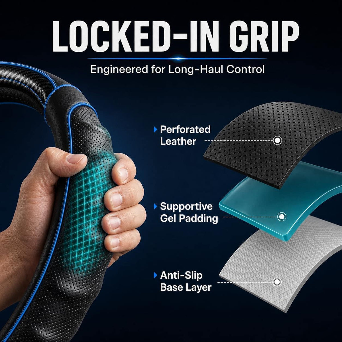 Vyonix 18 inch steering wheel cover anti-slip grip material close-up