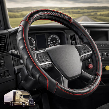Carbon Red | Vyonix 18 inch carbon red semi-truck steering wheel cover installed