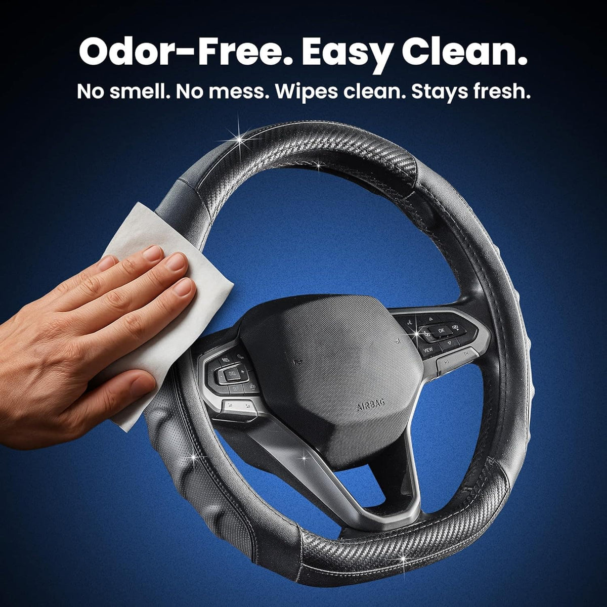 Vyonix carbon fiber steering wheel cover wipe-clean surface