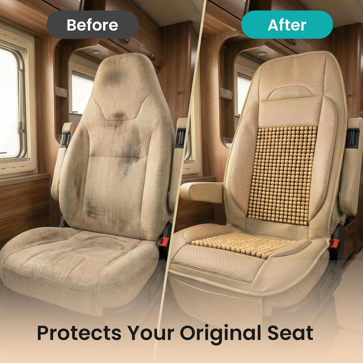 Vyonix RV captain seat cover seat protection before and after