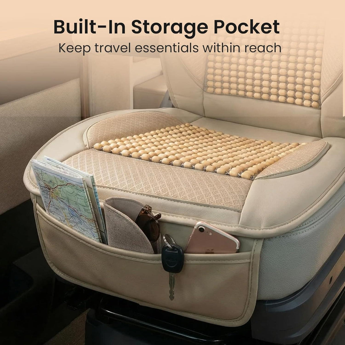 Vyonix RV captain seat cover storage pocket detail