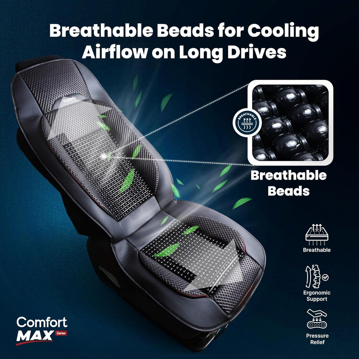 Vyonix semi-truck beaded seat cover with breathable bead airflow design
