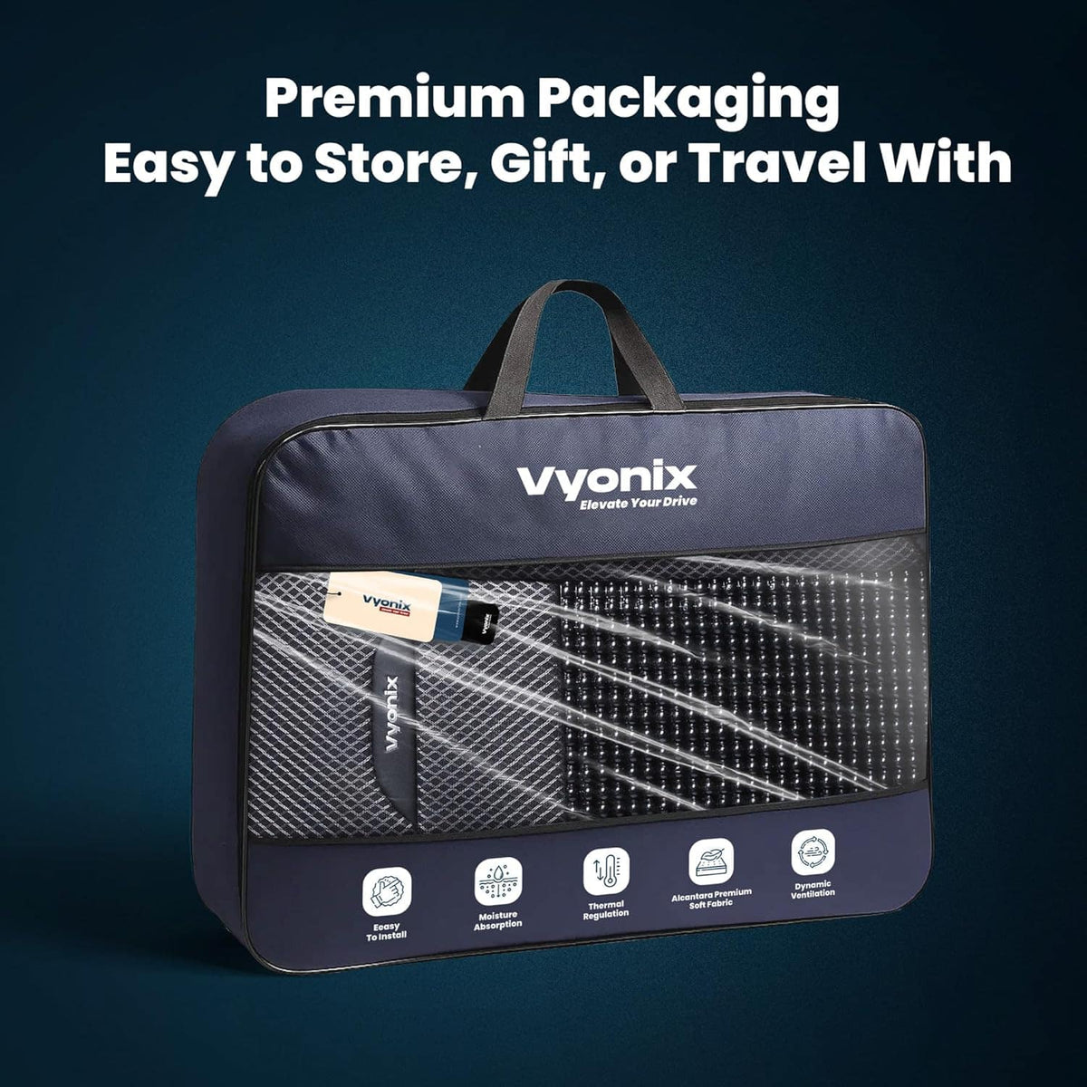 Vyonix semi-truck beaded seat cover carry bag and packaging
