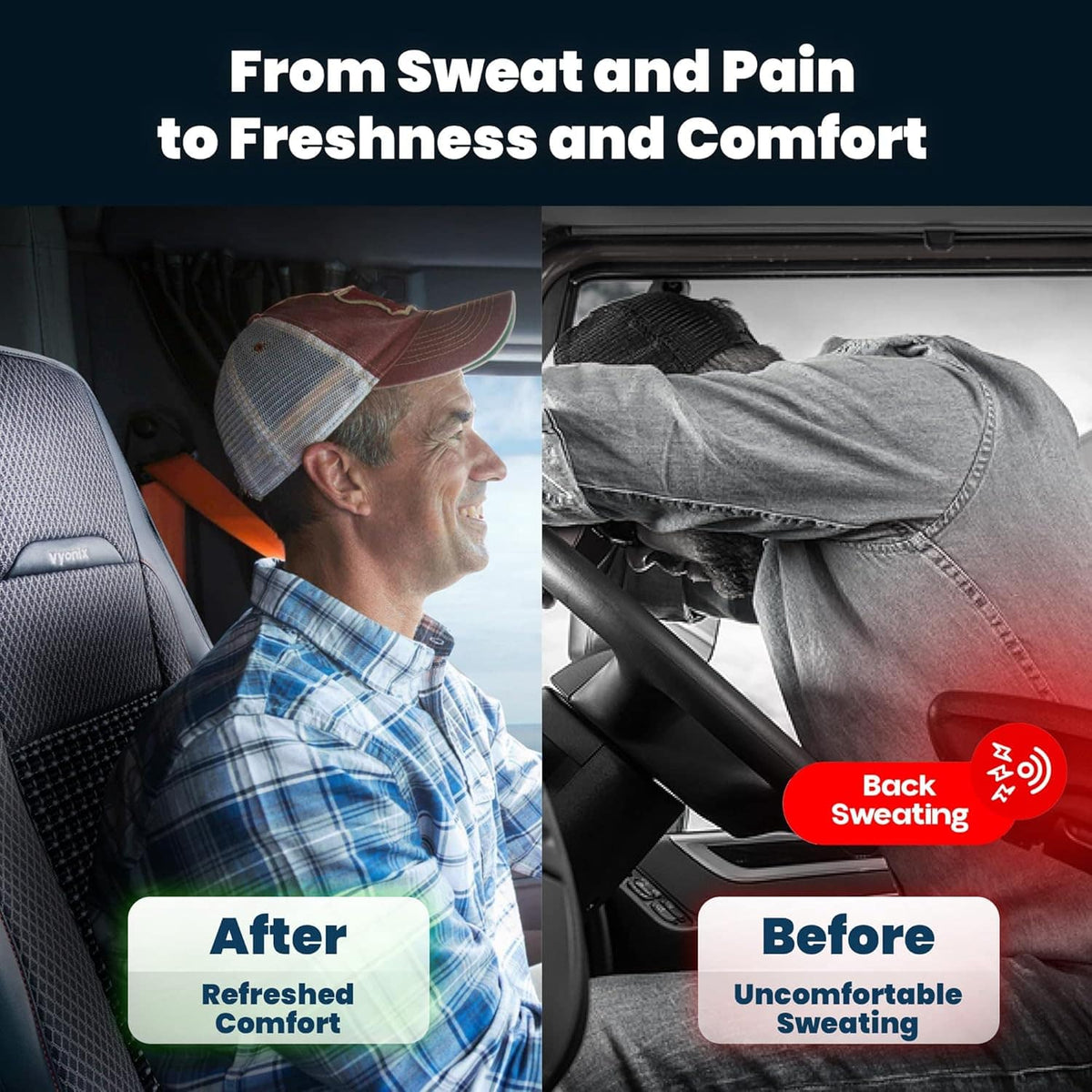 Driver comfort comparison with the Vyonix semi-truck beaded seat cover