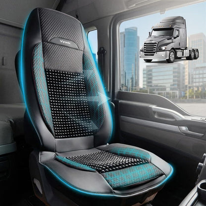 Black | Vyonix beaded seat cover installed in a semi-truck cab driver seat