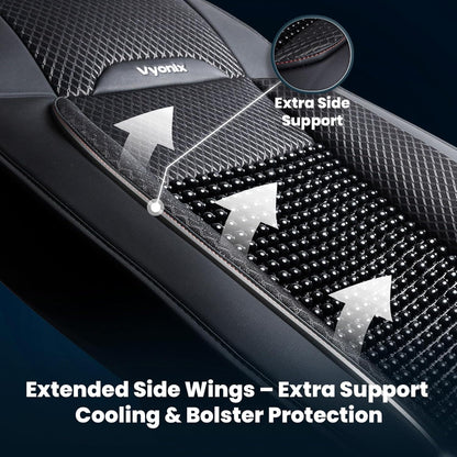 Vyonix semi-truck beaded seat cover side support and edging close-up