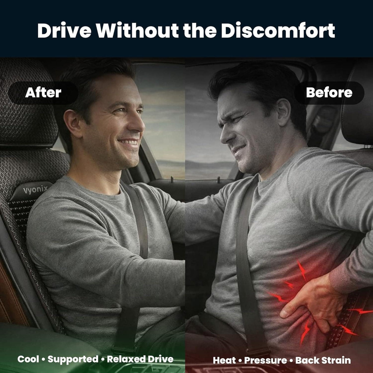 Driver comfort comparison with the Vyonix beaded car seat cover