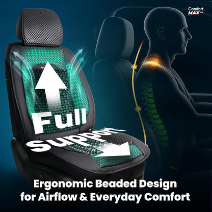 Vyonix beaded car seat cover ergonomic back support illustration