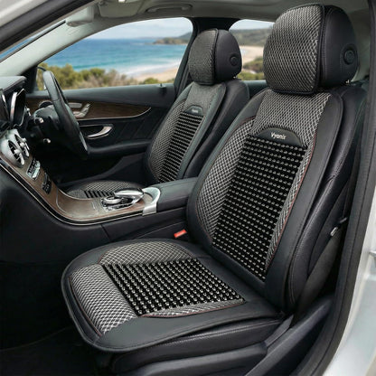 Vyonix beaded seat cover installed on a car front driver seat
