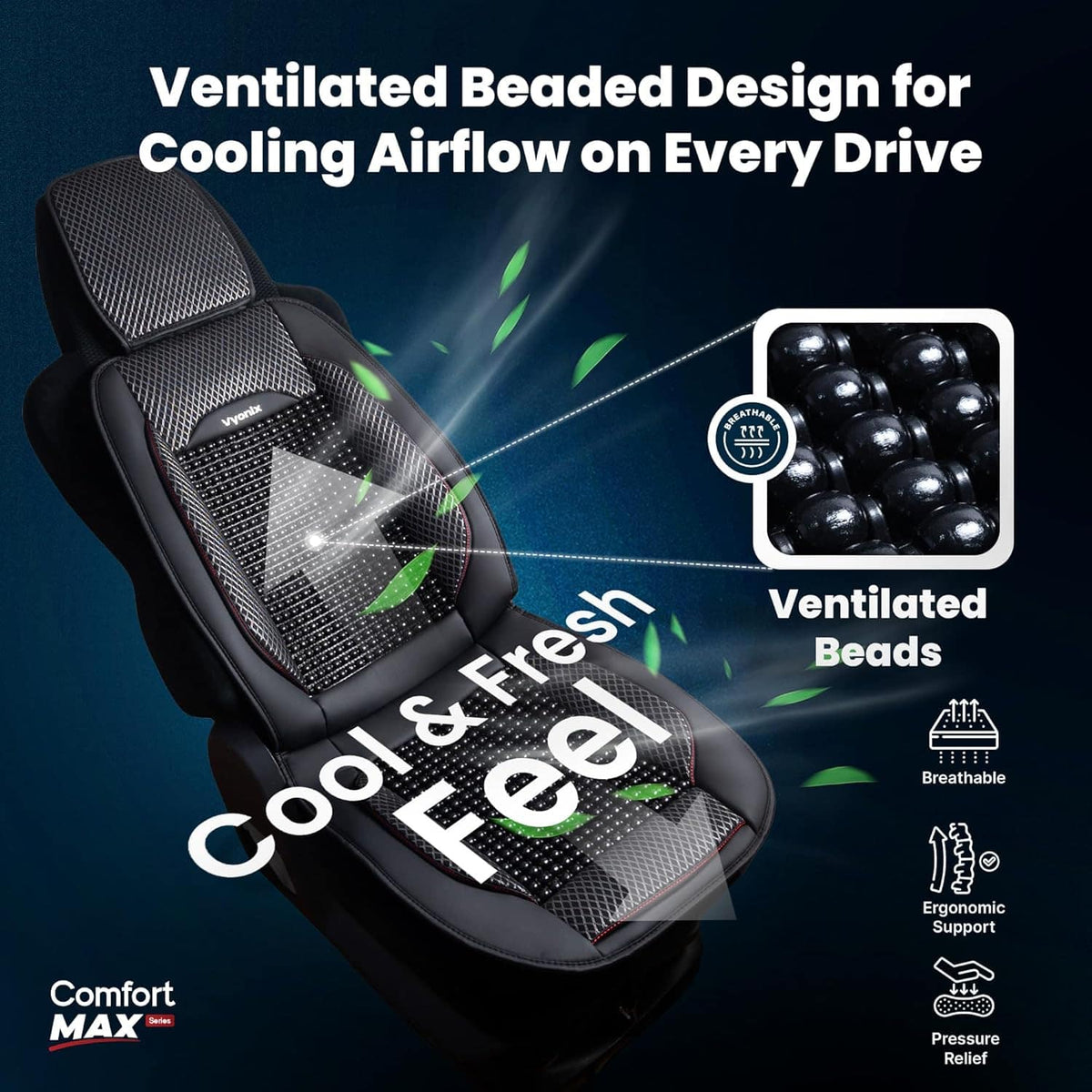 Vyonix car seat cover ventilated wooden bead airflow design